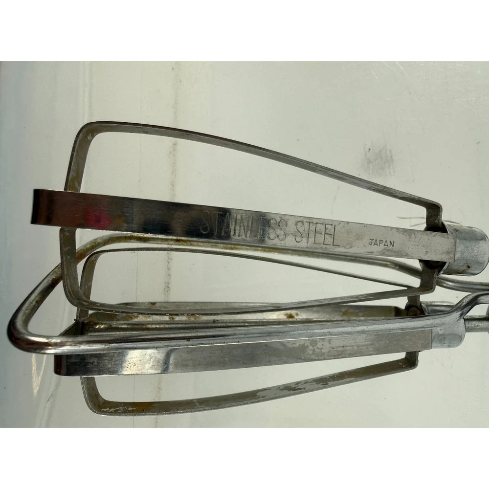 Vtg Stainless Steel Japan Hand Crank Egg Beater Dual Mixer Black Handle Kitchen